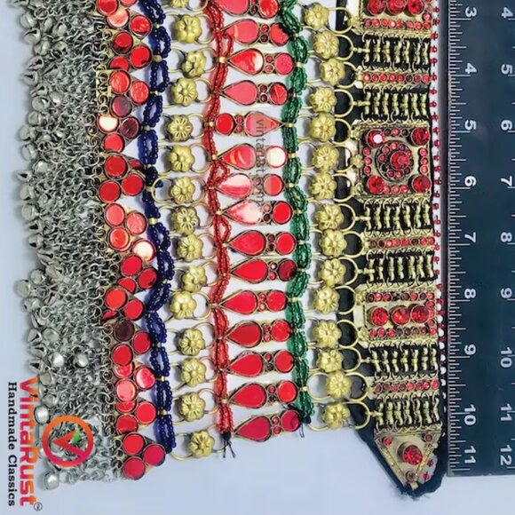 Tribal Red Choker Necklace, Handmade Kuchi Choker Necklace - Picture 9 of 10
